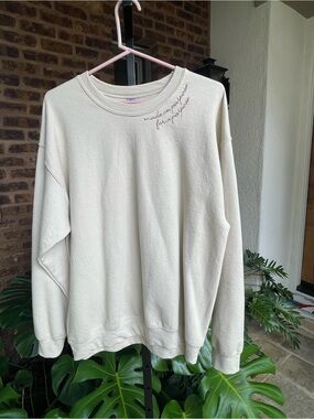 Cream Crewneck Sweatshirt with Script Detail